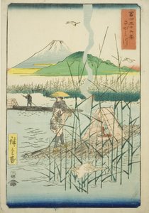 Rzeka Sagami (Sagamigawa), z serii „Trzydzieści sześć widoków na górę Fuji (Fuji sanjurokkei)” autorstwa Utagawa Hiroshige