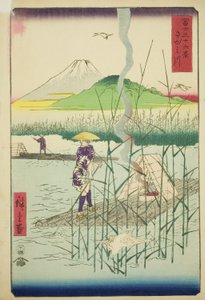 Rzeka Sagami (Sagamigawa), z serii „Trzydzieści sześć widoków na górę Fuji (Fuji sanjurokkei)” autorstwa Utagawa Hiroshige