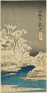Kanał Sanya i Wzgórze Matsuchi (Sanyabori Matsuchiyama), fragment arkusza z serii „Wycinanki znanych miejsc w Edo (Harimaze Koto meisho)” autorstwa Utagawa Hiroshige