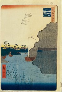 Rozrzucone sosny na rzece Tone Sto słynnych widoków Edo, 1856-1858 autorstwa Utagawa Hiroshige