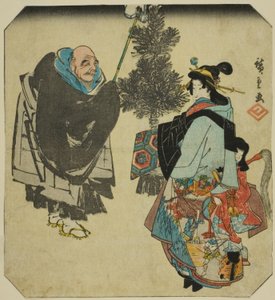 Seki: Kapłan Ikkyu i Piekielna Kurtyzana, z serii „Pięćdziesiąt trzy pary na Tokaido Road (Tokaido gojusan tsui)” autorstwa Utagawa Hiroshige
