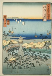 Settsu Project: Idemi Bea ch at Sumiyoshi (Settsu, Sumiyoshi Idemi no Hama), z serii ーOh d Plawinses autorstwa Utagawa Hiroshige