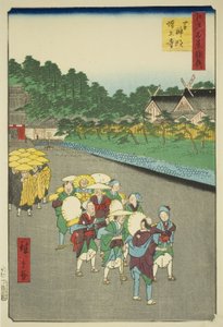 Świątynia Shiba Shinmei i Świątynia Zojoji (Shiba Shinmei Zojoji), z serii „Suplement do stu słynnych widoków Edo (Edo hyakkei yokyo)” autorstwa Utagawa Hiroshige