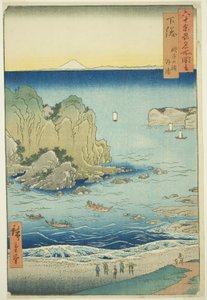 Prowincja Shimosa: Choshi Beach nad Outer Bay (Shimosa, Choshi no hama Toura), z serii „Słynne miejsca w sześćdziesięciu nieparzystych prowincjach (Rokujuyoshu meisho zue)” autorstwa Utagawa Hiroshige