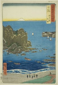 Prowincja Shimosa: The Outer Bay na plaży Choshi (Shimosa, Choshi no hama Toura), z serii „Słynne miejsca w sześćdziesięciu nieparzystych prowincjach (Rokujuyoshu meisho zue)” autorstwa Utagawa Hiroshige