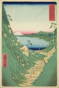 Przełęcz Shiojiri w prowincji Shinano (Shinano Shiojiri toge), z cyklu „Trzydzieści sześć widoków na górę Fuji (Fuji sanjurokkei)” autorstwa Utagawa Hiroshige