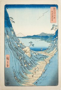 Przełęcz Shiojiri w prowincji Shinano (Shinano Shiojiri toge), z cyklu „Trzydzieści sześć widoków na górę Fuji (Fuji sanjurokkei)” autorstwa Utagawa Hiroshige