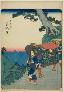 Shirasuka, z serii „pięćdziesiąt trzy dźwięki Stachi” „miejskości” (następna Goshuyama) Za każdym razem) autorstwa Utagawa Hiroshige