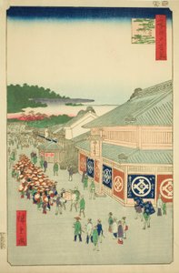 Shitaya Hirokoji, nr 13 z serii "Sto słynnych widoków Edo (Meisho Edo hyakkei)". autorstwa Utagawa Hiroshige
