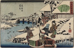 Śnieżna scena w świątyni Mokubo-ji i restauracji Uekiya, Uekiya, ok. 1930 1835-1842