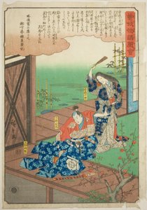 Soga na Goro upomniany przez matkę, z serii „Illustrated Tale of the Soga Brothers (Soga monogatari zue)” autorstwa Utagawa Hiroshige