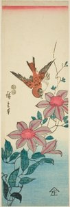 Wróbel i powojnik autorstwa Utagawa Hiroshige