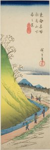 Wiosenny widok z podnóża wzgórza Asuka (Asukayama shita haru no kei), z cyklu „Słynne widoki wschodniej stolicy (Toto meisho)” autorstwa Utagawa Hiroshige