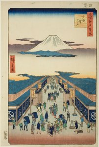 Napisane przez Surugi, z serii „Ridge dre d fa net s vie ws of Edo (Sto słynnych widoków Edo)” autorstwa Utagawa Hiroshige