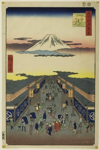 Surugacho, z serii "Sto słynnych widoków Edo (Meisho Edo hyakkei)" autorstwa Utagawa Hiroshige