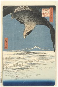 Susaki i Jmantsubo Plain w pobliżu Fukagawa z serii 100 słynnych widoków Edo, 1857 (kolorowy drzeworyt)