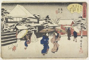 Tamata za sanktuarium w Kameido, c. 1835-1842
