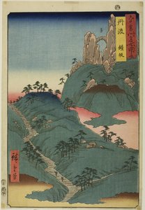 Prowincja Tanba: Kane Slope (Tanba, Kanesaka), z serii "Słynne miejsca w sześćdziesięciu prowincjach (Rokujuyoshu meisho zue)". autorstwa Utagawa Hiroshige