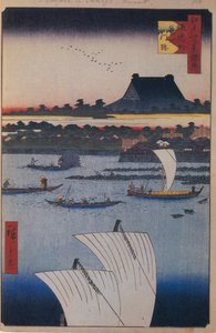 Świątynia Teppozu i Tsukiji Monzeki Sto słynnych widoków Edo, 1856-1858 autorstwa Utagawa Hiroshige
