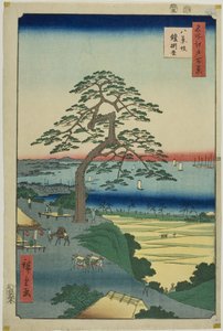 Wisząca sosna w Hakkeizaka (Hakkeizaka Yoroikakematsu), z serii "Sto słynnych widoków Edo (Meisho Edo hyakkei)". autorstwa Utagawa Hiroshige