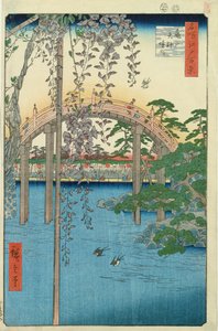 Most z Wisteria lub Kameido Tenjin Keidai, płyta 57 ze „100 widoków Edo”, 1856 (kolorowy drzeworyt)
