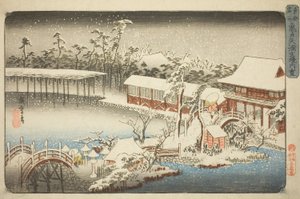 Kompleks Świątyni Tenmana w Kameido in the Snow (Kameido Tenmangu keidai no yuki), z serii „Słynne miejsca we wschodniej stolicy (Toto meisho)” autorstwa Utagawa Hiroshige
