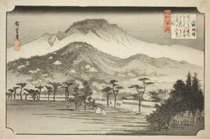 Dzwon wieczorny w Miidera (Mii no bansho), z serii „Osiem widoków w prowincji Omi (Omi hakkei no uchi)” autorstwa Utagawa Hiroshige