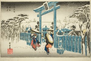 Świątynia Gion w Śniegu (Gionsha setchu), z serii „Słynne miejsca w Kioto (Kyoto meisho no uchi)” autorstwa Utagawa Hiroshige