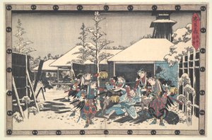 Lojalna Liga Czterdziestu Siedmiu R?ninów (Ch?shingura), Akt XI, nr 3: Nocny Atak Moronao przejęty przez Roninów autorstwa Utagawa Hiroshige