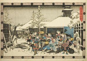 Nocny atak, część 3: Misja zakończona (Youchi san, honmo), z serii „Zemsta lojalnych podwładnych (Chushingura)” autorstwa Utagawa Hiroshige