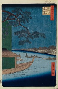 Sosna sukcesu i Oumayagashi nad rzeką Asakusa Sto słynnych widoków Edo, 1856-1858 autorstwa Utagawa Hiroshige