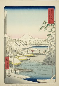 Brzeg rzeki w Sukiya we wschodniej stolicy (Toto Sukiyagashi), z serii „Trzydzieści sześć widoków góry Fuji (Fuji sanjurokkei)” autorstwa Utagawa Hiroshige