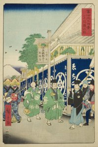 Dzielnica Suruga we wschodniej stolicy (Toto Suruga-cho), z serii „Trzydzieści sześć widoków na górę Fuji (Fuji sanjurokkei)” autorstwa Utagawa Hiroshige