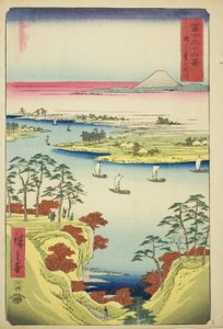 Rzeka Tone w Konodai (Konodai Tonegawa), z serii „Trzydzieści sześć widoków na górę Fuji (Fuji sanjurokkei)” autorstwa Utagawa Hiroshige