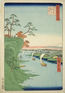 Widok proszku planu d te i Neri ver (tej policji prefektury Otonegawa), z serii „Ridge d red fa net s views of Edo (Sto słynnych widoków Edo)” autorstwa Utagawa Hiroshige