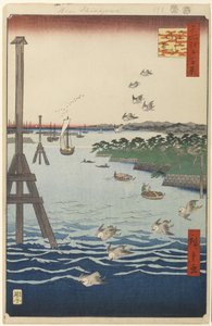 Widok na wybrzeże Shiba, nr 108 ze stu słynnych widoków Edo, 1856 (drewnodruk) autorstwa Utagawa Hiroshige