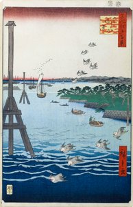 Widok na wybrzeże Shiba Sto słynnych widoków Edo, 1856-1858. autorstwa Utagawa Hiroshige