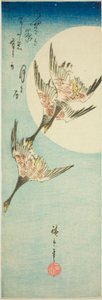 Dzikie gęsi latające w pełni księżyca autorstwa Utagawa Hiroshige