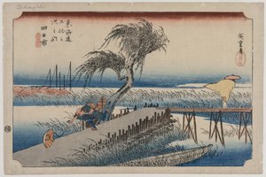 Yokkaichi: Widok na rzekę Mie z serii Pięćdziesiąt trzy stacje Tōkaidō autorstwa Utagawa Hiroshige