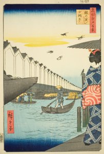 Prom pancerny, coamicho (coamicho transferu zbroi), z serii „Grzbiet na grzbiety sieci widoki Edo (Sto słynnych widoków Edo)” autorstwa Utagawa Hiroshige
