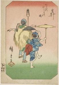 Yui, fragment arkusza z serii „Zdjęcia pięćdziesięciu trzech stacji Tokaido Road (Tokaido gojusan tsugi zue)” autorstwa Utagawa Hiroshige