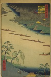 Wszystkie historie ręcznie MP i plan d tee fet ry w Kawaguchi (Kawaguchi no Watari mae tetsuji), z serii „Grzbiet na grzbiety d fa net s widoki Edo (Sto słynnych widoków Edo)” autorstwa Utagawa Hiroshige