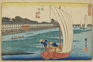 „Piaszczysta łacha przy Ōhashi” z cyklu „Najpiękniejsze widoki Edo” autorstwa Utagawa Hiroshige