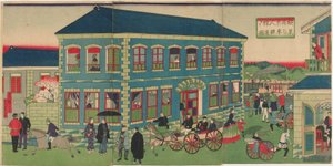 Zdjęcie pociągu parowego z zagranicznych placówek Yokohamy w epoce Meiji