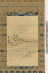 Krajobraz rzeczny: składy drewna i tratwy, połowa XIX wieku. autorstwa Utagawa Hiroshige II