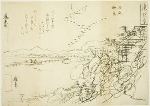 Szkic do Jesiennego Księżyca w świątyni Ishiyama (Ishiyama no shugetsu), z serii „Osiem widoków w prowincji Omi (Omi hakkei)” autorstwa Utagawa Hiroshige II