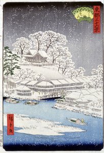 Wieś pod śniegiem, Japonia - grafika japońska Hiroshige - XIX w.