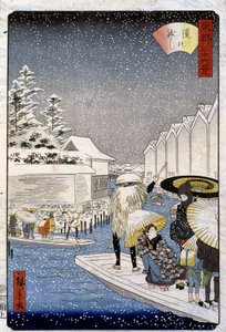 Łodzie pod śniegiem, Japonia - nadruk Hiroshige