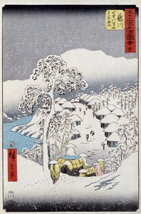 Postacie pod śniegiem, Japonia - Japońska grafika Hiroshige Utagawa - XIX wiek
