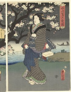 Wieczorny spacer wzdłuż rzeki autorstwa Utagawa Kunisada (I)